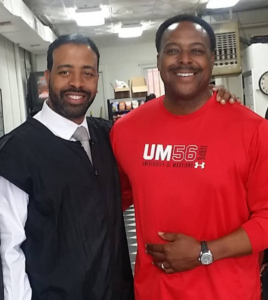 Mid-Town Barbershop owner/operator, Kevin Williamson (left) and NBC 4 DC Anchor, Leon Harris